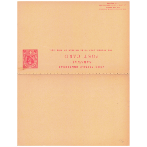 Sarawak 1900 4c + 4c reply carmine p.s. card (ISC P5)